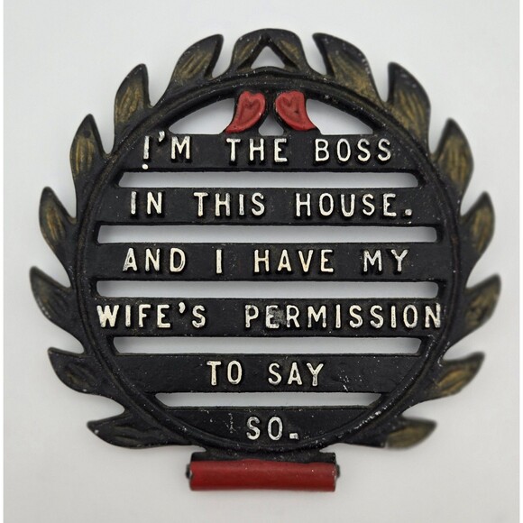 Vintage Trivet Retro Kitchen Hot Plate Funny Decor “I’m The Boss With Wife’s Pe - Picture 1 of 10
